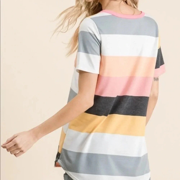 NWT bibi boutique Coral Striped French Terry V-Neck Top - Picture 3 of 12